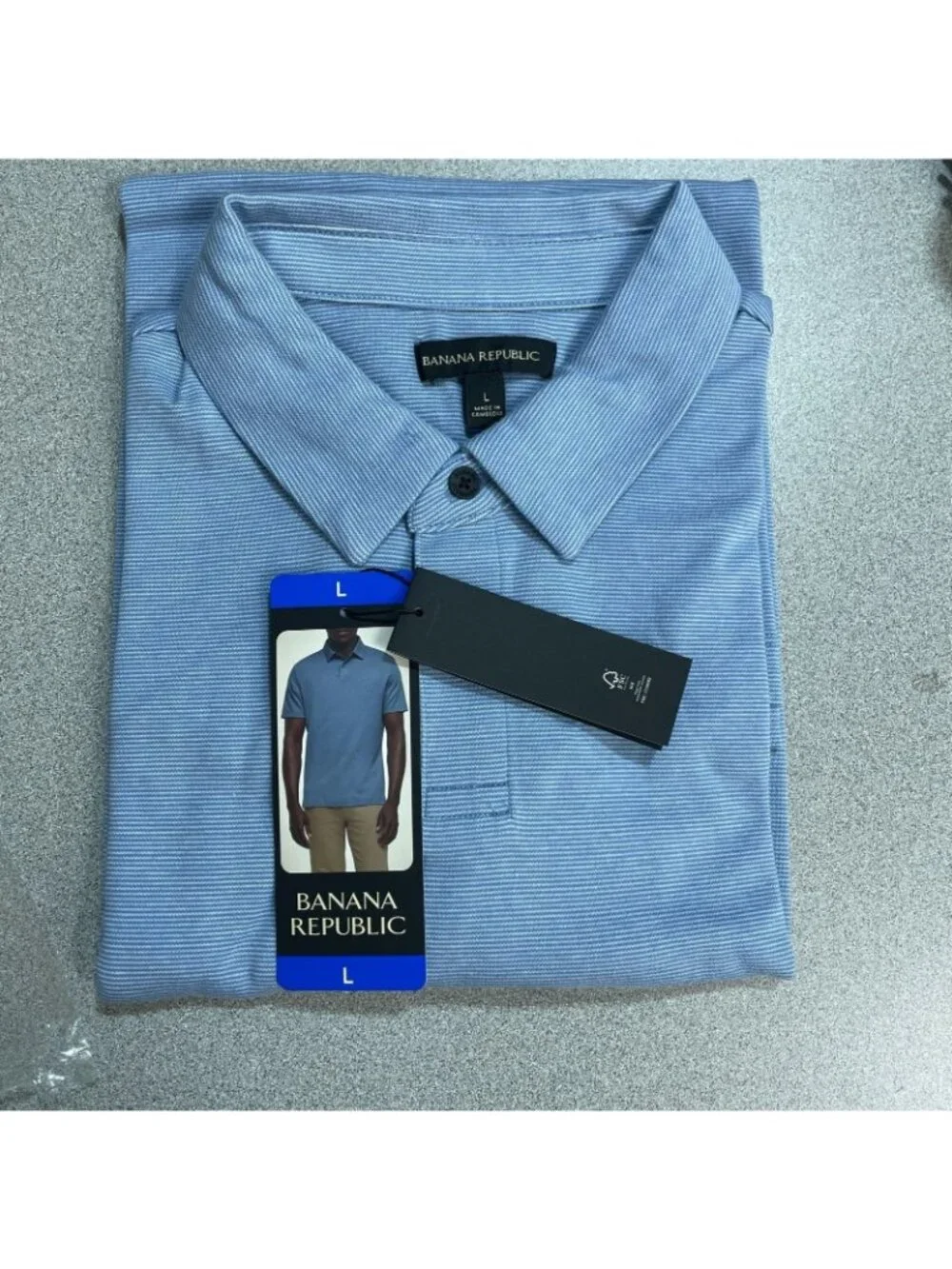 NWT Banana Republic Men's L Blue Polo Shirt Short Sleeve Classic Fit